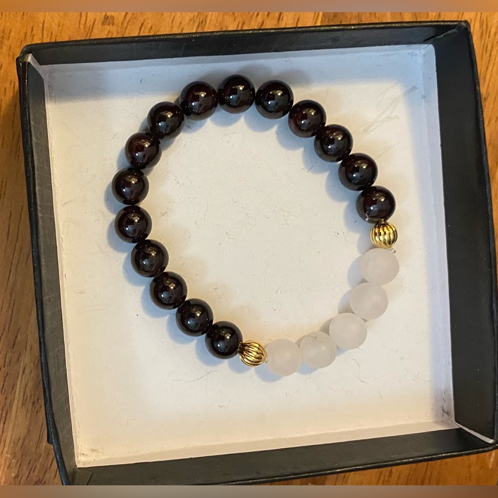 Garnet & Matte Rose Quartz crystal bracelet